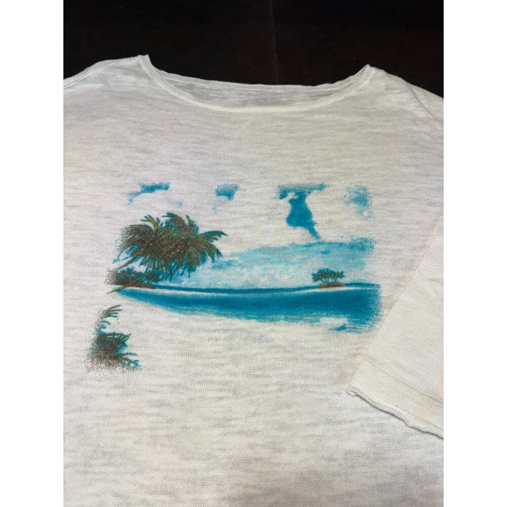 Linen Blend Costal Scene Lightweight 3/4 Length Sleeve Top Size S/M - Picture 5 of 7